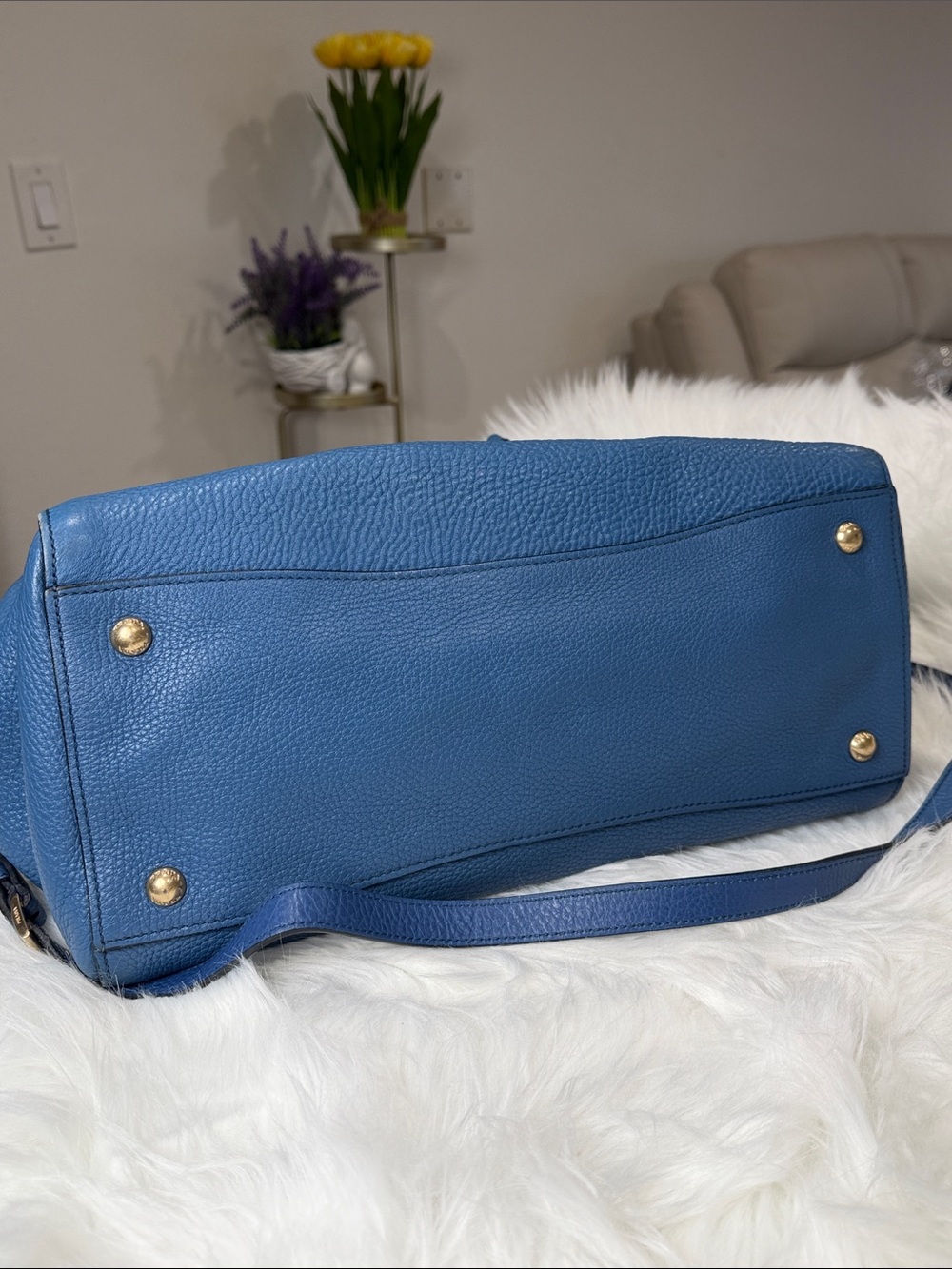 Prada Blue Pebbled Leather Two-Way Satchel Shoulder Bag - Picture 7 of 14
